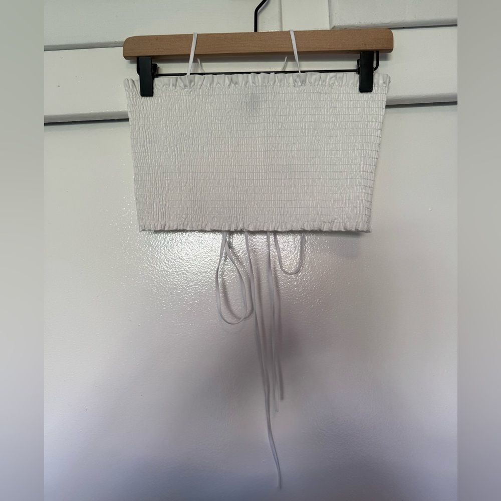 Delfi Collective White Smocked Crop Top Medium